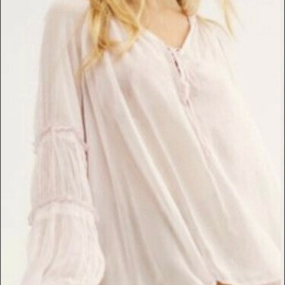NWOT Free People size XS All For You sheer tie up blouse light pink - Picture 6 of 7